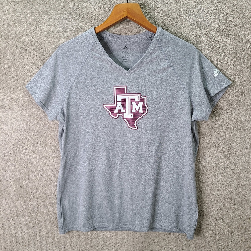 Adidas Shirt Womens XL Gray Texas A&M V Neck Polyester Climalite Athletic Casual